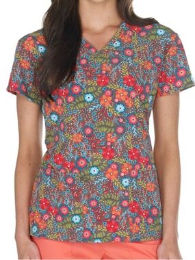 NWT Women’s Medium Floral Arrangement Scrubfinity PerformX Stretch Scrub Top
